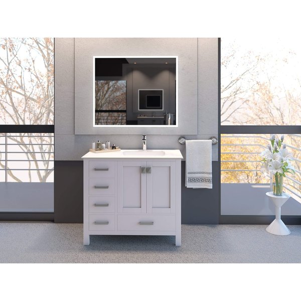 Castello Usa Yamyam 36" White Vanity Base Set With Right White Basin and Chrome Handles CB-YAM-36W-CHR-PT-MRB-R-W